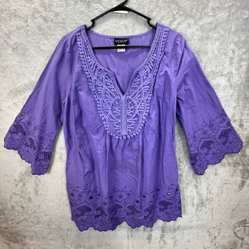Venus Purple Boho Eyelet Lace Crochet‎ Tunic Sz 14 Cottagecore Hippie Coastal